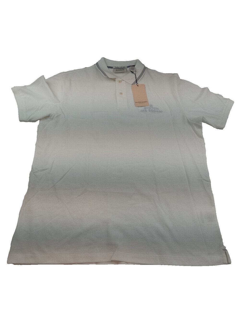 Scotch & Soda Polo Shirt Mens Large White Pique Short Sleeve Logo Casual L New